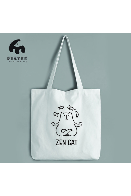 PIXTEE Zen Cat Canvas Tote Bag With Zipper/Magnet Button